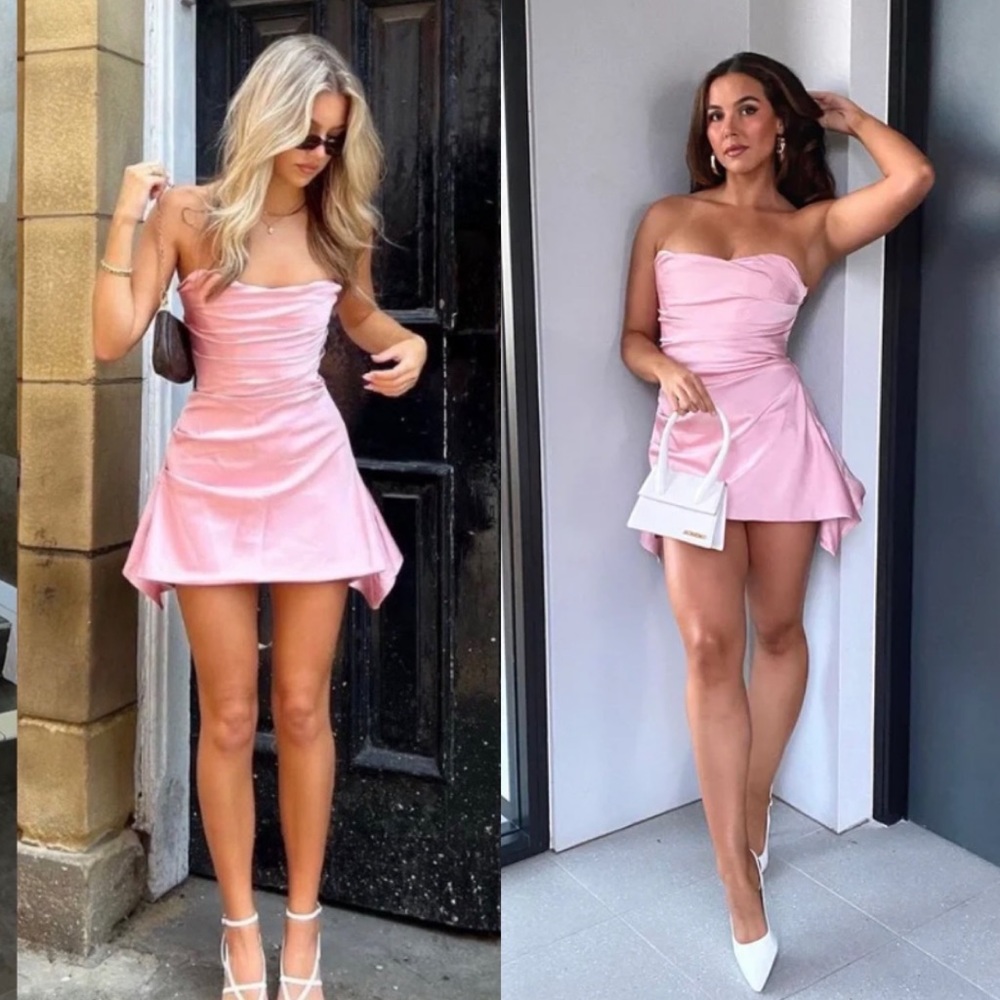HOUSE OF CB 'Jasmine' Rose Pink Draped Strapless Corset Dress NWOT size XS‎